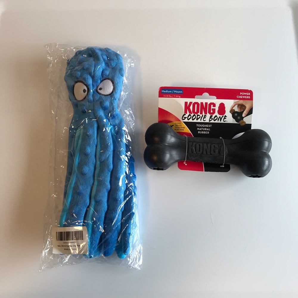 Kong Extreme Goodie Bone + Crinkle Squeaker No Stuffing Octopus